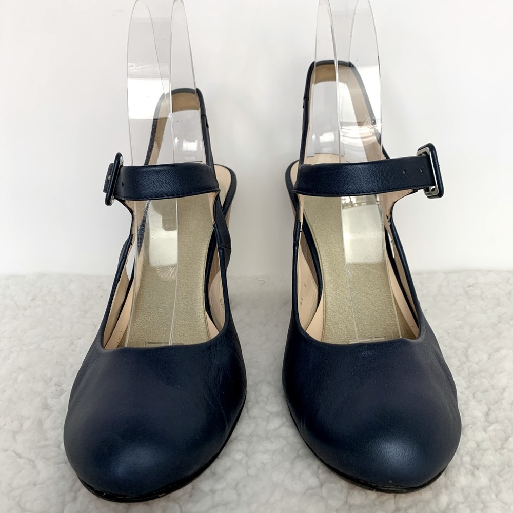 Rebeca Sanver Leather Mary Jane Shoes Women's Size 41/9.5 Navy Slingback